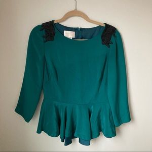 Dark green Marchesa Notte silk shirt, size 8
